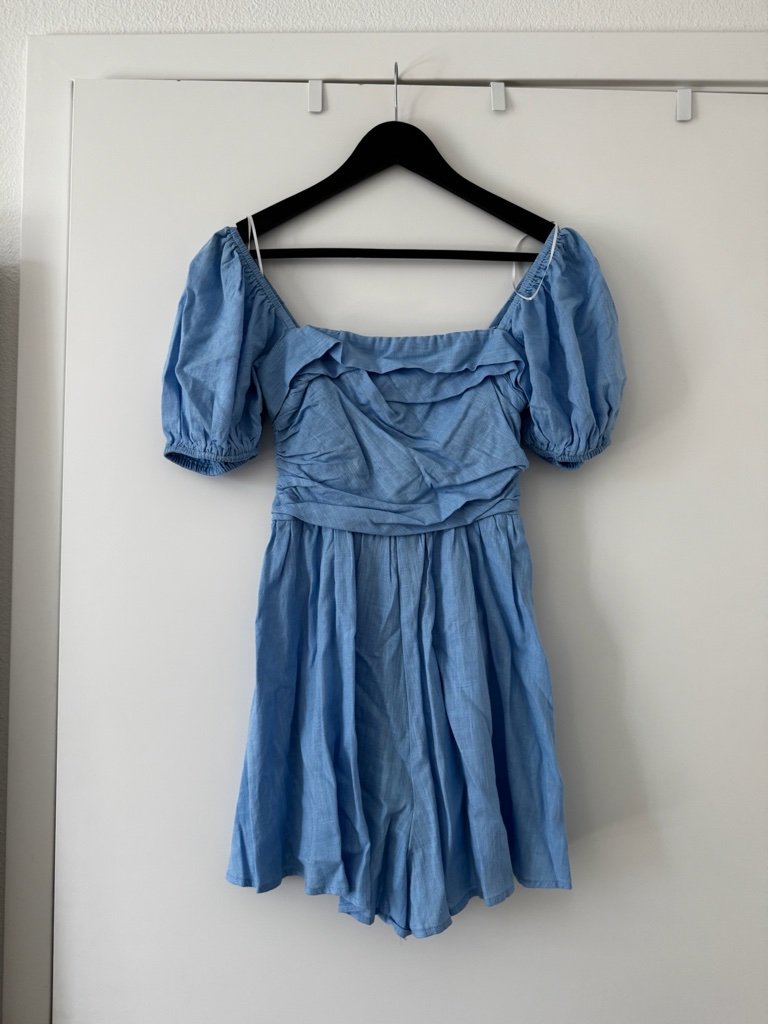 Fortunate One Blue Puff Sleeve Romper - Small — image 5 of 8